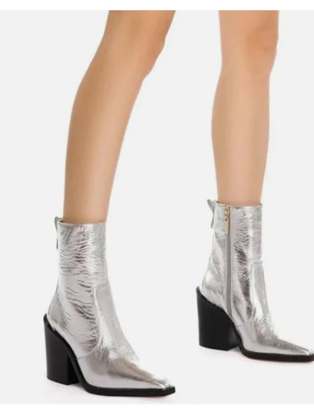 Larroude James Crinkled Silver Ankle Boots  - EUC Size 8 High Heels